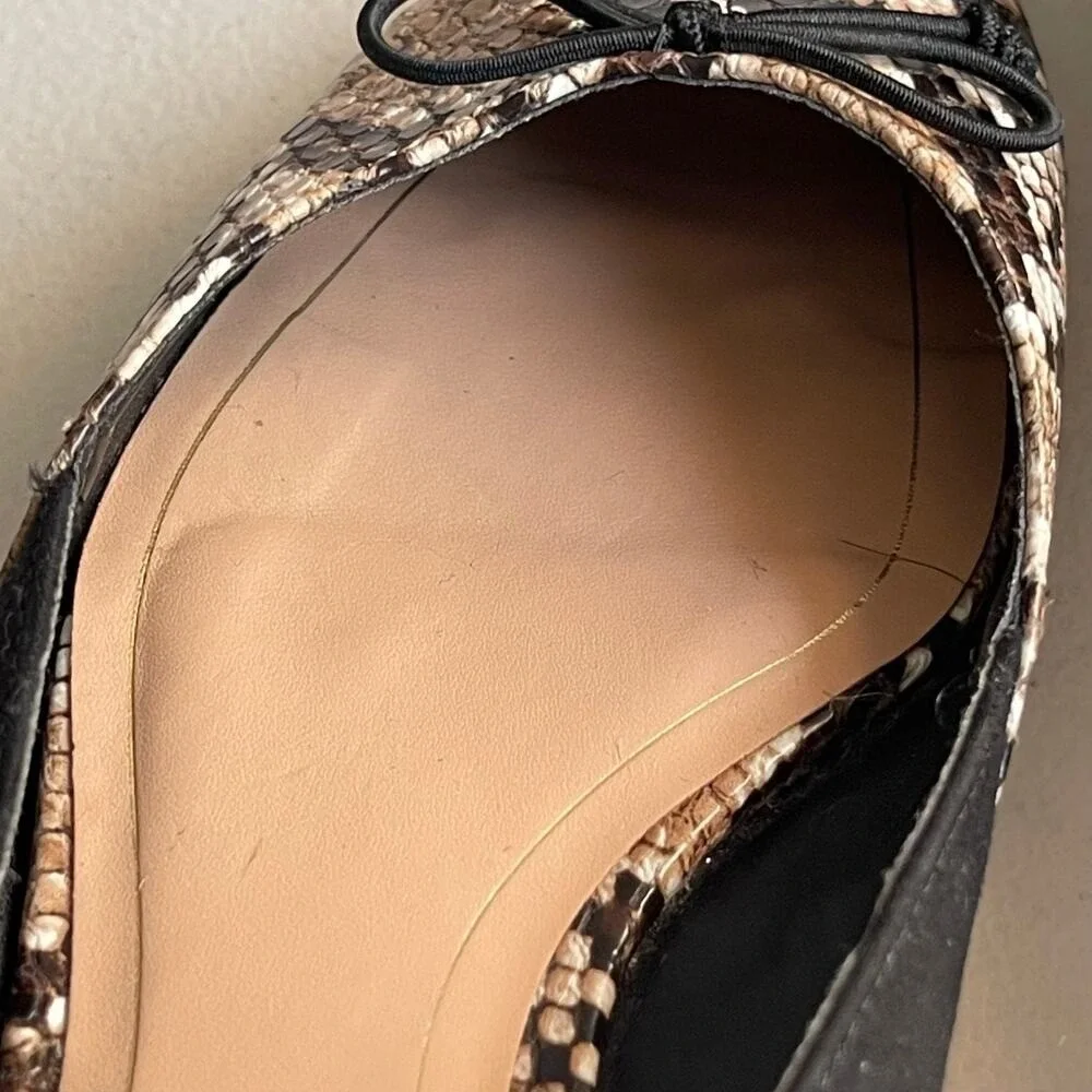 Zara Trafaluc Flats Womens 36 Snake Python Print Black‎ Suede Leather Trim Bow